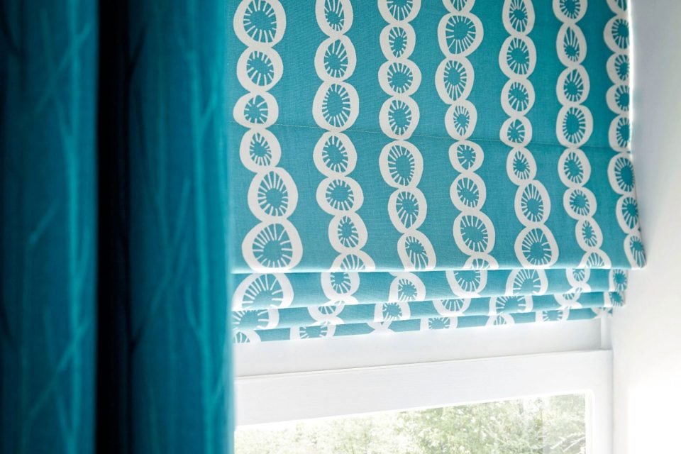 Sherwood Teal Curtain Nirvana Cobalt Roman Blind